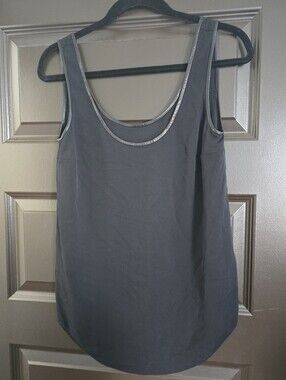 Ralph Lauren Women's Black Silk Tank Top with Leather Trim Size 4